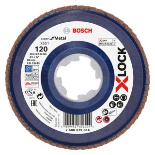 Disc lamelar slefuire otel Bosch X551 Expert for Metal, plastic, X-Lock, 115x22.23mm, G120