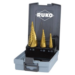 Set burghie pentru metal Ruko HSS TiN, 3 laturi, 4-12|4-20|4-30mm, 3 bucati