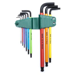 Set chei hexagonale in L cu cap sferic Sata, codificare culori, 1.5-10mm, 9 piese