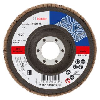 Disc lamelar slefuire otel Bosch X431 Standard for Metal, inclinat, 115x22.23mm, G120