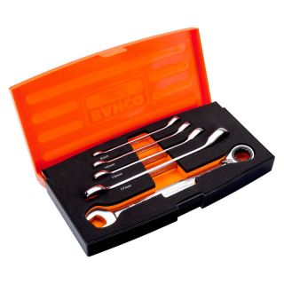 Set chei combinate cu clichet Bahco, cutie plastic, 5 bucati
