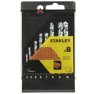 Set burghie pentru zidarie/caramida Stanley, cilindrica, 3-10mm, 8 bucati