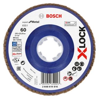 Disc lamelar slefuire otel Bosch X551 Expert for Metal, plastic, X-Lock, 125x22.23mm, G60