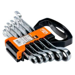 Set chei combinate cu clichet Bahco, suport cu maner, 6 bucati