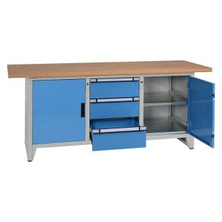 Banc de lucru Thurmetall 2000x700x840mm, 3 sertare, 2 usi, 4 polite