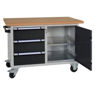 Banc de lucru mobil Thurmetall 1250x700x877mm, 3 sertare, 1 usa, 2 polite, gri antracit