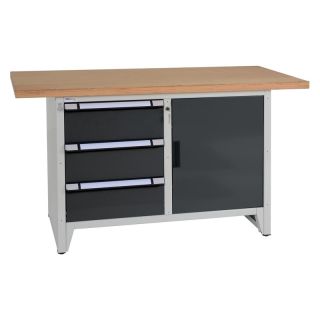 Banc de lucru Thurmetall 1500x700x840mm, 3 sertare, 1 usa, 2 polite, gri antracit