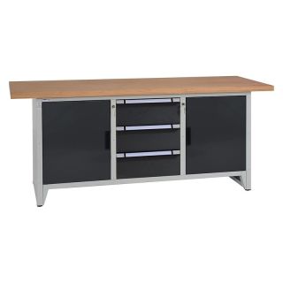Banc de lucru Thurmetall 2000x700x840mm, 3 sertare, 2 usi, 4 polite, gri antracit