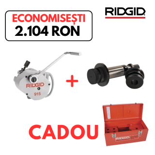 Pachet combo Ridgid - Dispozitiv de canelat 915 + Set de role de antrenare si canelare pentru 8"-12" + Cutie depozitare pentru 915