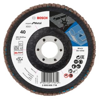 Disc lamelar slefuire otel Bosch X551 Expert for Metal, inclinat, 125x22.23mm, G40