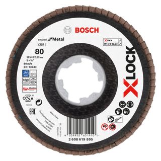 Disc lamelar slefuire otel Bosch X551 Expert for Metal, inclinat, X-Lock, 125x22.23mm, G80