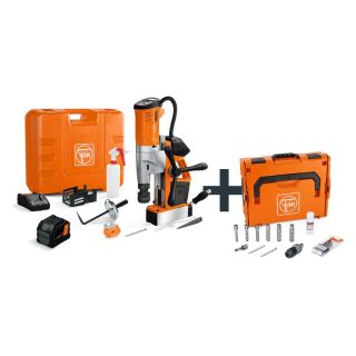 Masina de gaurit cu talpa magnetica Fein AKBU 35 PMQW 18V AS Construction-Site Weldon 3/4" / HSS NOVA 50, cu acumulator